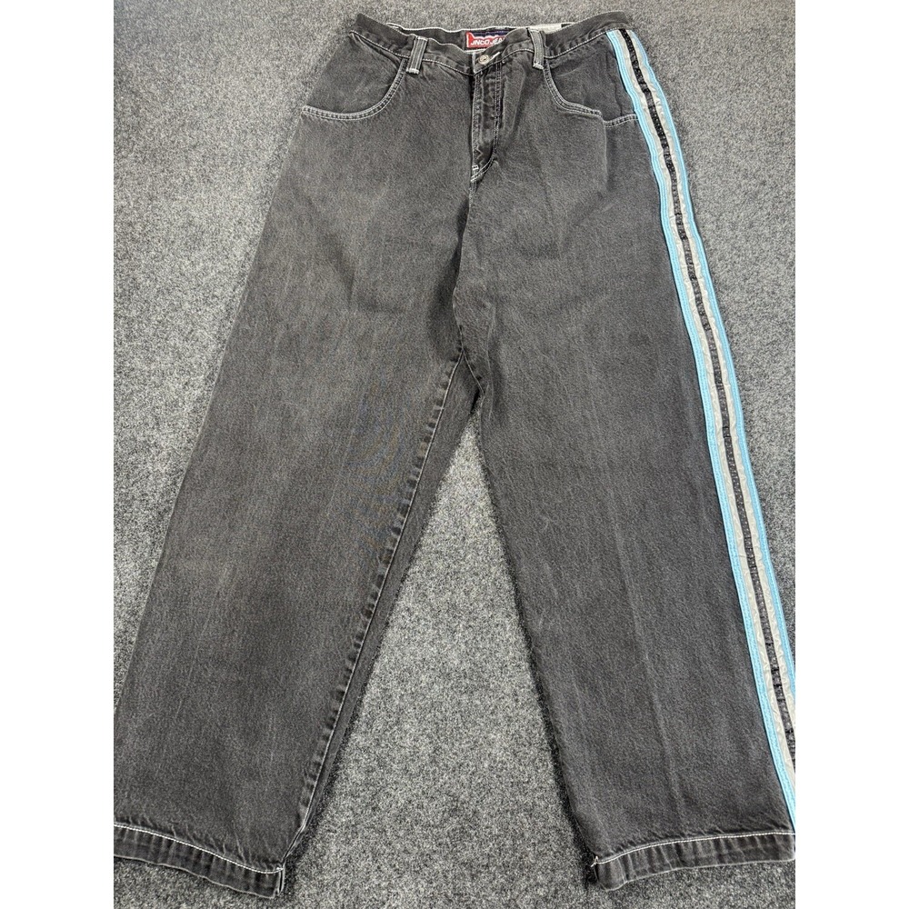 Y2K JNCO Jeans 34x32 Black Wide Leg Skater Jeans Blue Side Stripe VTG